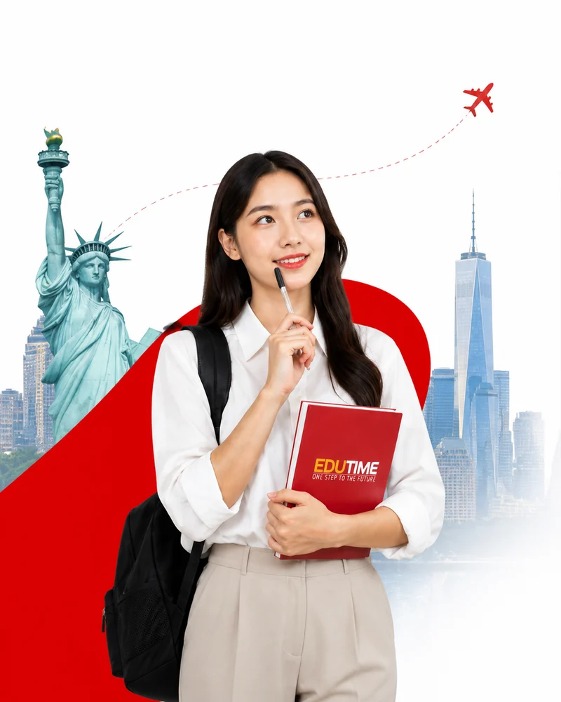 Nhân vật minh họa du học Mỹ cầm hồ sơ Edutime