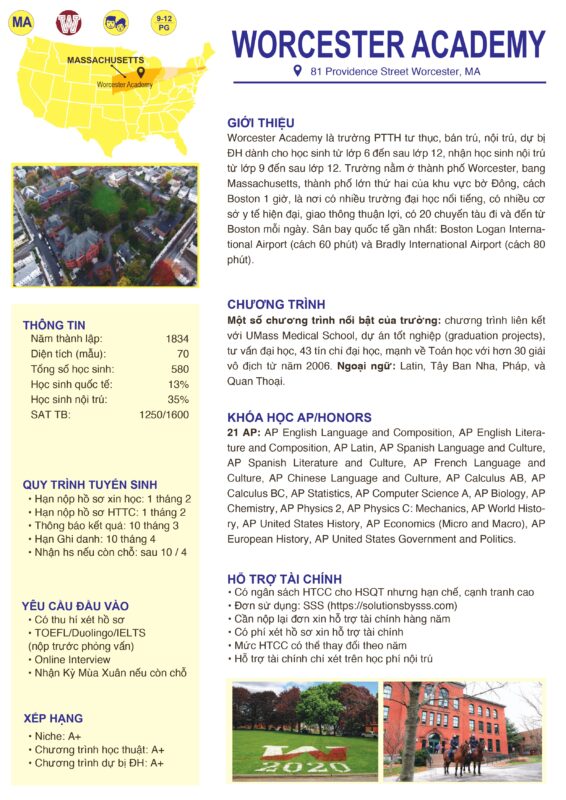 du học trung học phổ thông mỹ trường worcester academy