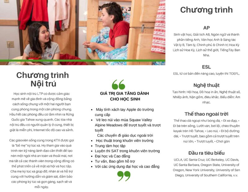 du học trung học thpt mỹ trường lake tahoe preparatory school
