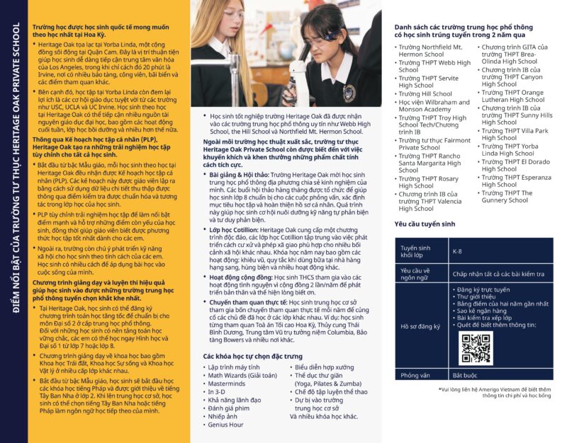 du học thpt mỹ trường heritage oak private school