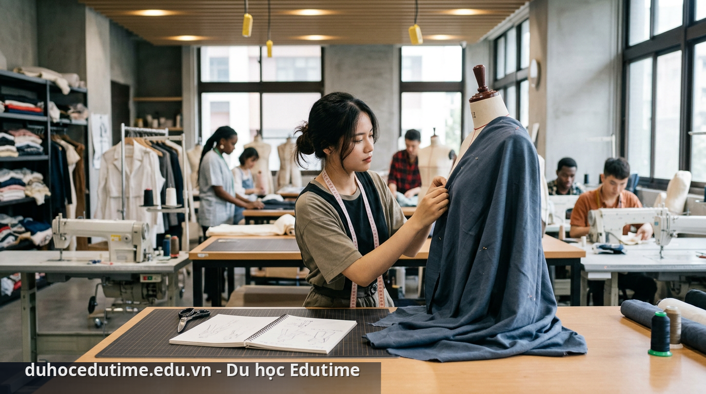 Sinh viên ngành thiết kế thời trang tại Shih Chien University đang tập trung hoàn thành dự án. - du học Đài Loan trường Shih Chien University