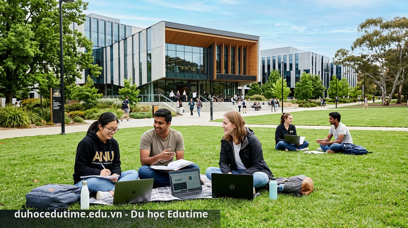 khuôn viên xanh mát và kiến trúc hiện đại tại Đại học Quốc gia Úc - Đại học Quốc gia Úc