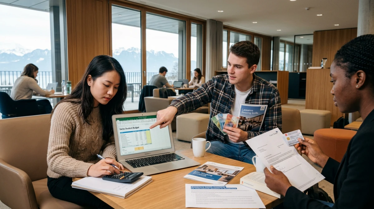 Sinh viên trao đổi học tập tại khu vực sinh hoạt chung của trường - chi phí du học thụy sĩ trường EHL Hospitality Business School