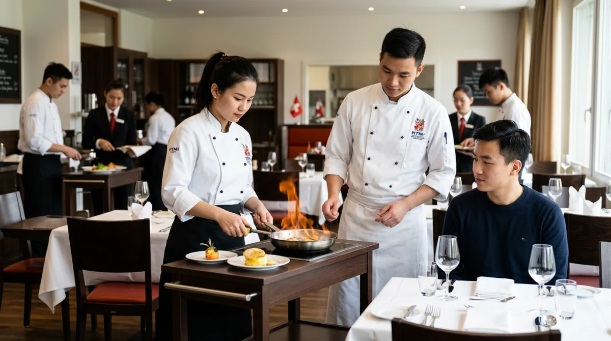 Giờ học thực hành chuyên nghiệp tại viện đào tạo HTMi - chi phí du học thụy sĩ trường HTMi