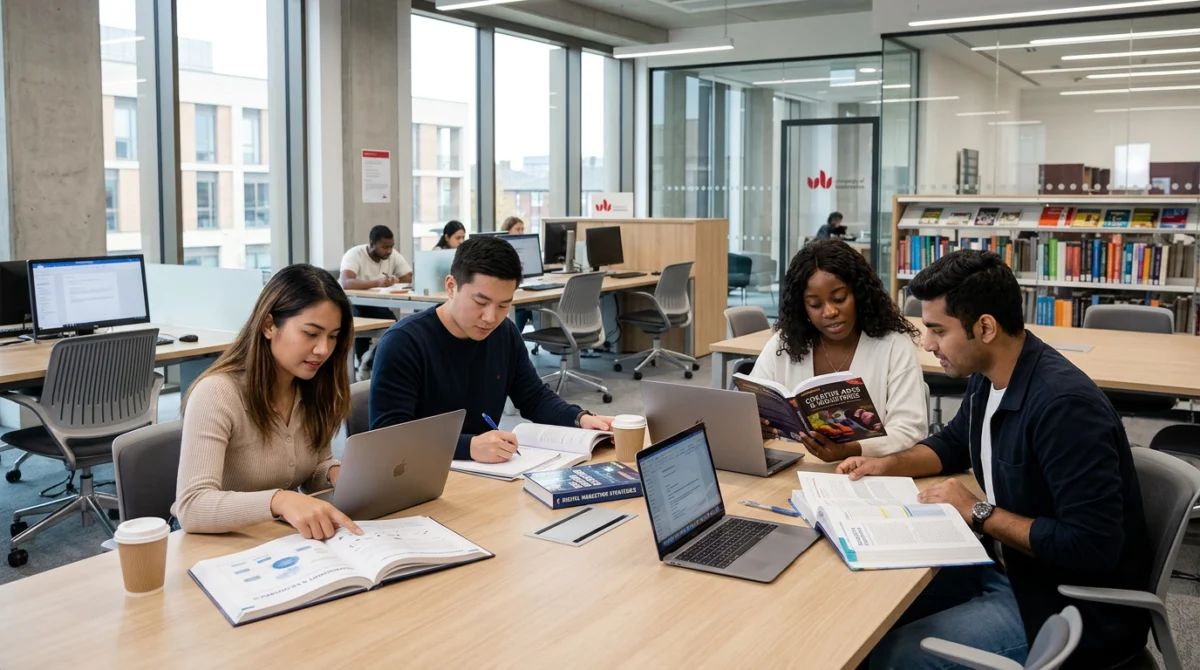 Sinh viên quốc tế học tập trong không gian thư viện tiện nghi của trường - University of Bedfordshire
