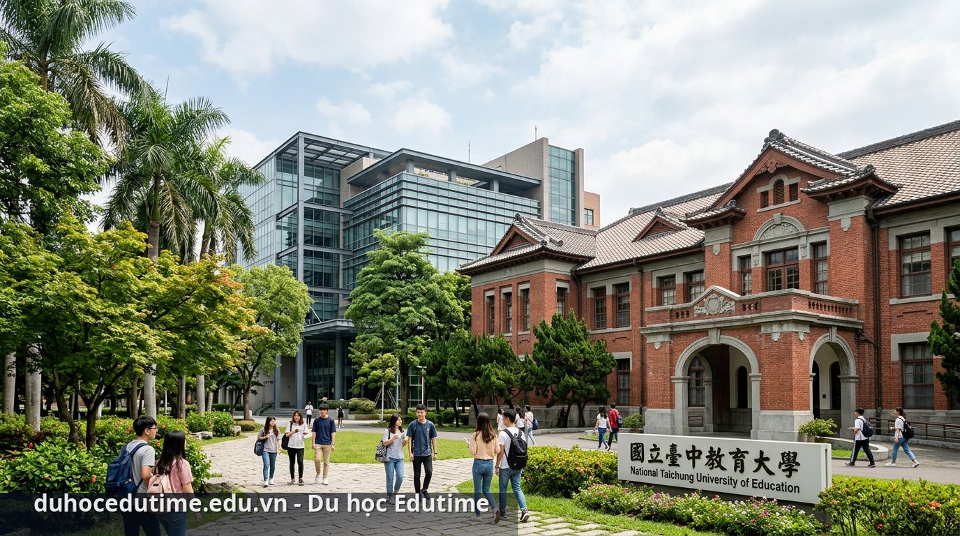Khuôn viên của đại học Giáo dục Quốc lập Đài Trung kết hợp giữa yếu tố lịch sử và hiện đại. - Đại học Giáo dục Quốc lập Đài Trung