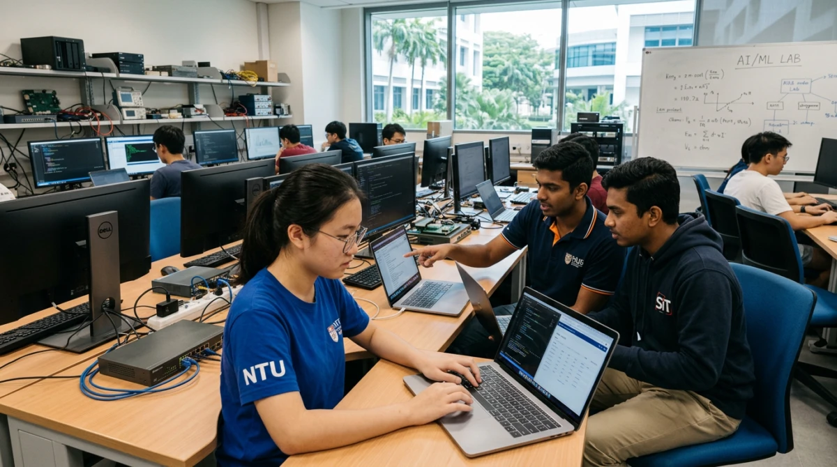 Sinh viên thực hành lập trình trong phòng thí nghiệm công nghệ cao - Du học singapore ngành khoa học máy tính