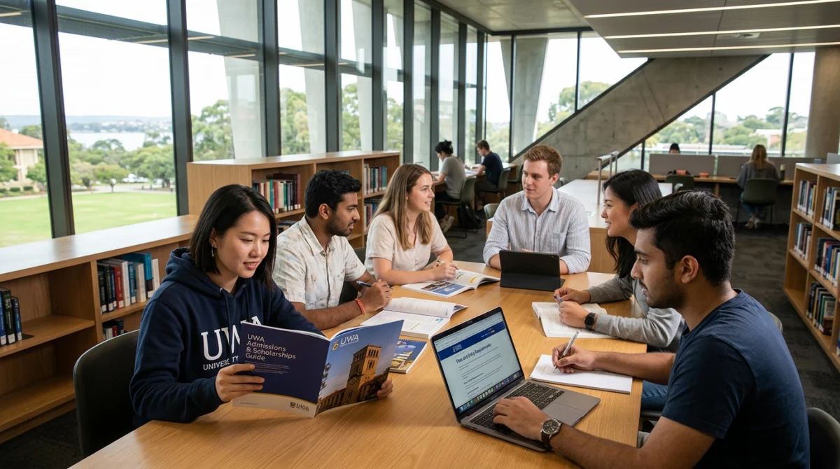 Sinh viên quốc tế trao đổi học tập trong thư viện hiện đại tại UWA - Đại học Tây Úc