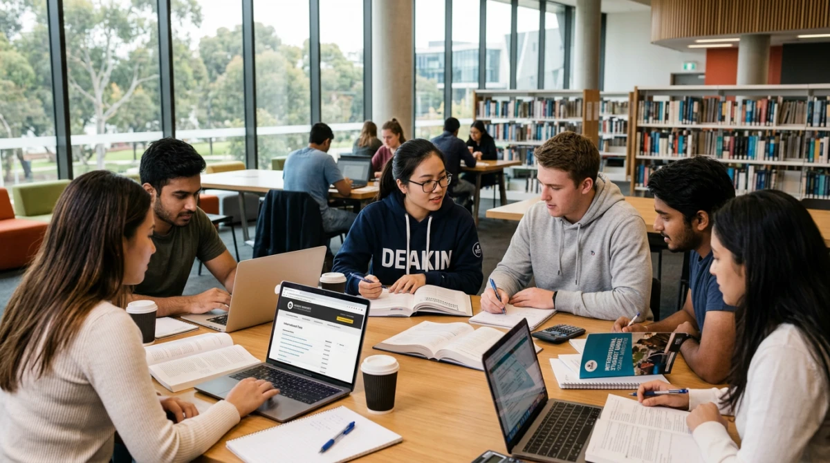 Sinh viên quốc tế học tập và tra cứu tài liệu tại không gian học thuật của trường - Deakin University