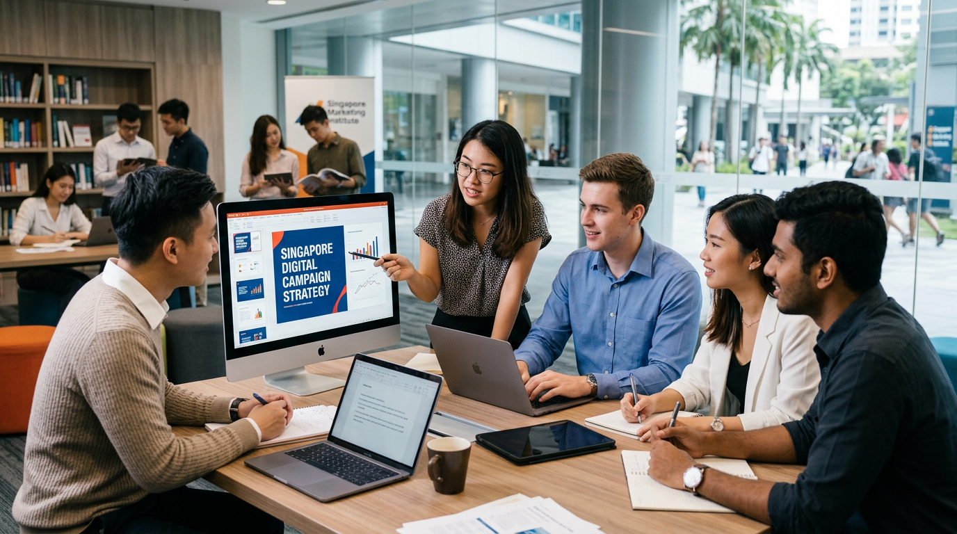 Sinh viên Marketing tại PSB Academy thực hành dự án nhóm - trường tư thục đào tạo Marketing tại Singapore