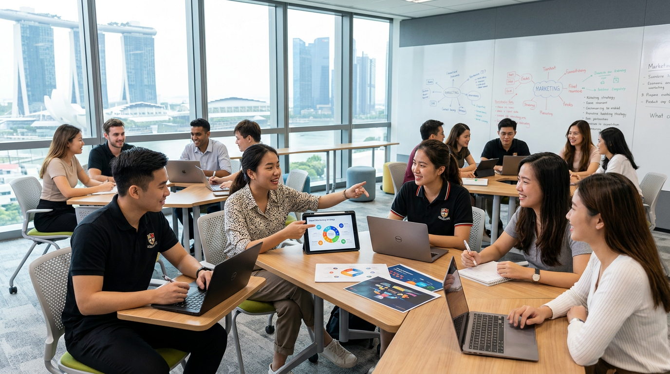 Sinh viên học tập tại môi trường Marketing chuyên nghiệp tại Singapore - trường tư thục đào tạo Marketing tại Singapore