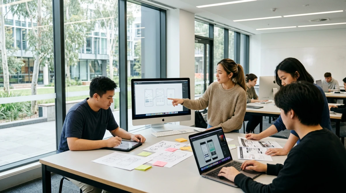 Sinh viên trải nghiệm công nghệ thiết kế và truyền thông số tại phòng lab - thiết kế đồ họa ở Úc