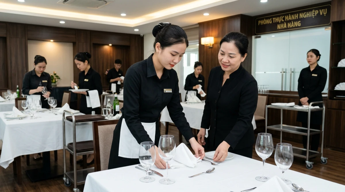 Không gian thực hành nghiệp vụ nhà hàng chuyên nghiệp của sinh viên - chi phí du học Thụy Sĩ ngành Hospitality Management