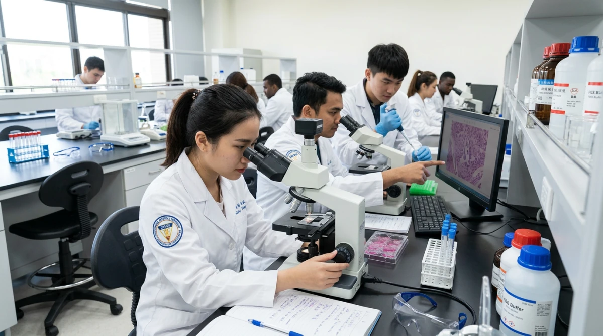 Sinh viên thực hành trong phòng thí nghiệm tại trường - Du học Đài Loan trường Đại học Y Trung Sơn