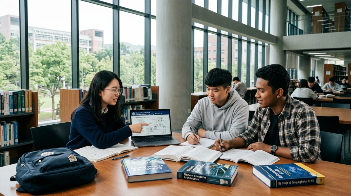 Sinh viên học tập tại thư viện trường Đại học Quốc lập Gia Nghĩa - Du học Đài Loan trường Đại học Quốc lập Gia Nghĩa