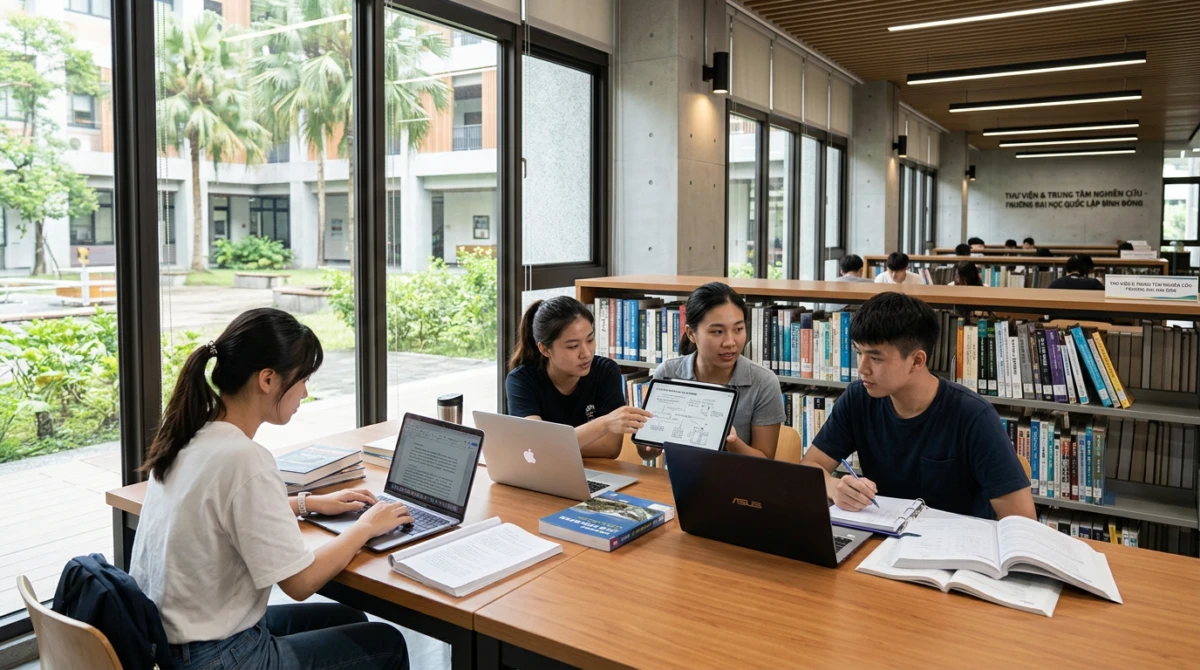 Sinh viên học tập tại thư viện hiện đại của trường Đại học Quốc lập Bình Đông - Du học Đài Loan trường Đại học Quốc lập Bình Đông