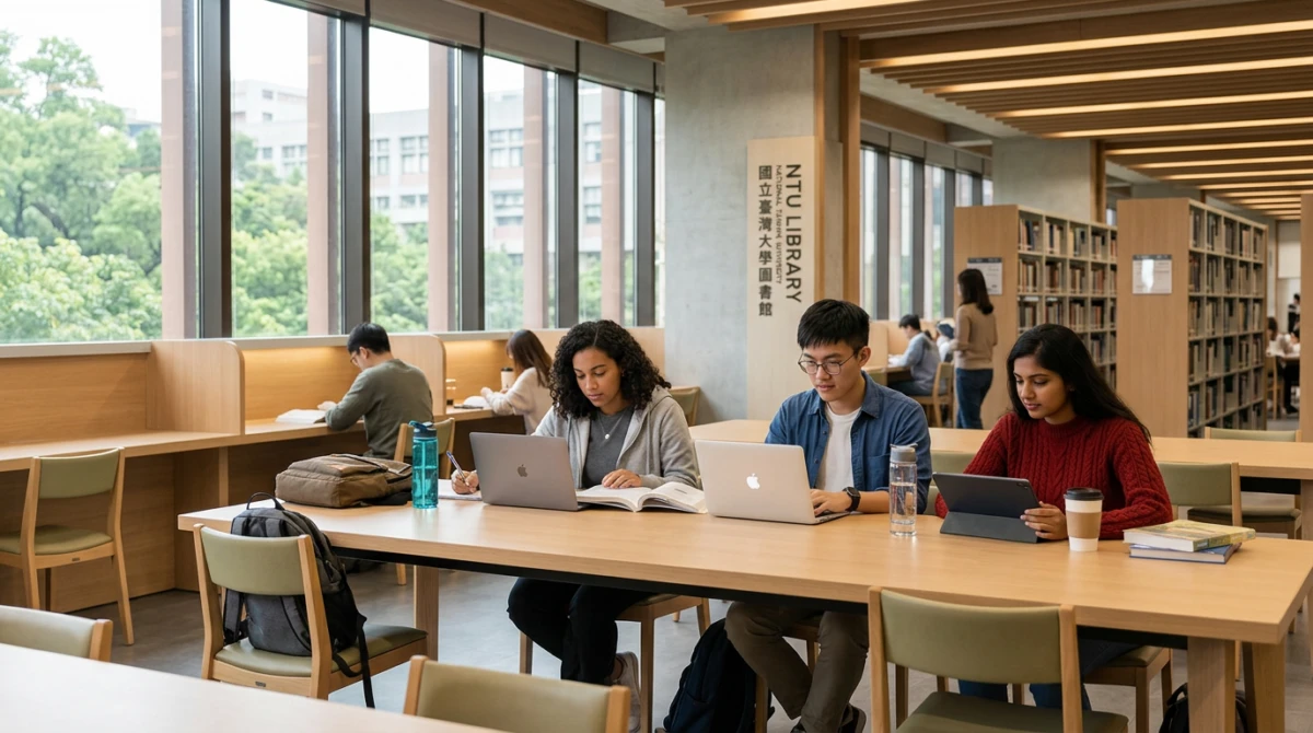 Sinh viên quốc tế trong không gian học tập hiện đại tại NTU - Du học Đài Loan trường Đại học Quốc lập Đài Loan