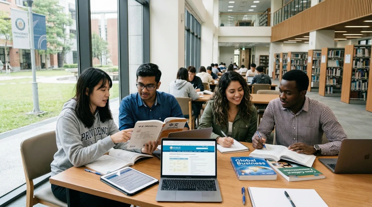 Sinh viên quốc tế trong không gian học tập tại Đại học Tịnh Nghi - Du học Đài Loan trường Đại học Tịnh Nghi