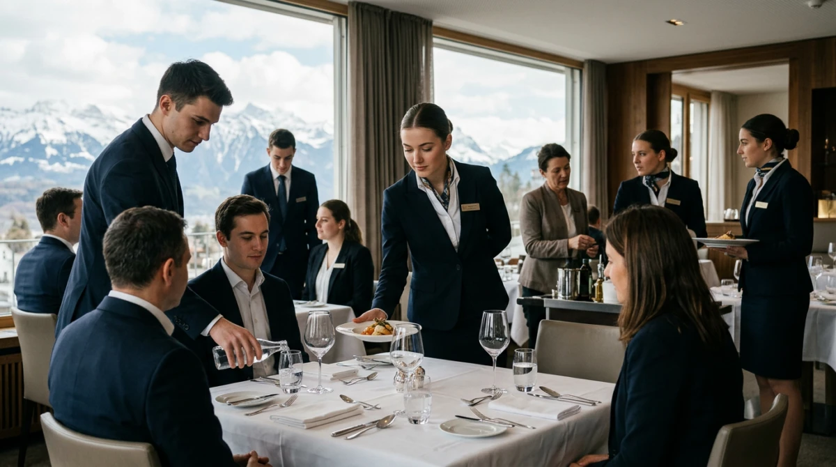 Sinh viên quốc tế trong giờ thực hành nghiệp vụ chuyên nghiệp tại Thụy Sĩ - Du học Master ngành Hospitality Management tại Thụy Sĩ