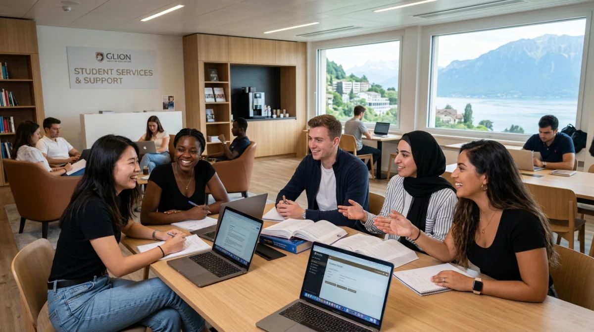Sinh viên trao đổi học tập tại không gian chung của trường - Glion Institute of Higher Education