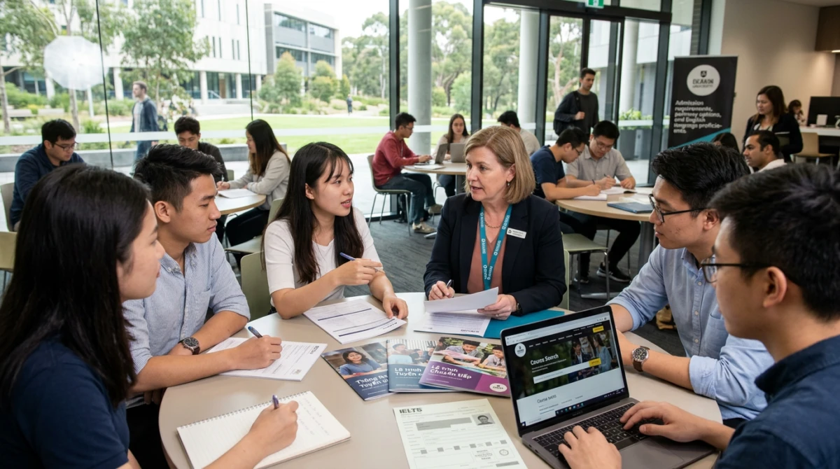 Sinh viên quốc tế trong giờ thảo luận nhóm tại khuôn viên đại học Deakin University - Du học úc trường đại học Deakin University và những điều cần biết