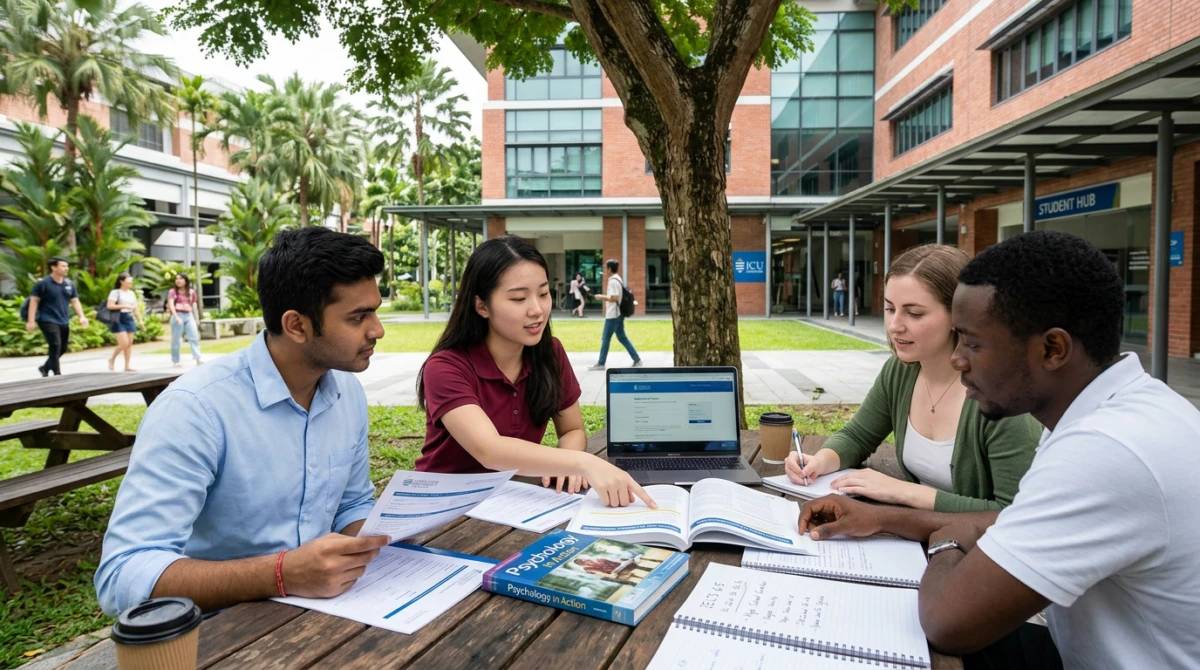 Sinh viên quốc tế tham gia học tập và thảo luận nhóm tại trường - Du học Singapore ngành tâm lý học tại đại học James COOK