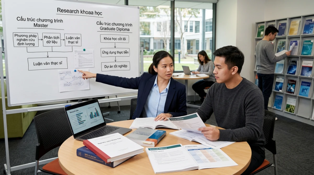 Graduate Diploma khác Master thế nào? Phân biệt chi tiết 2 Graduate Diploma khác Master thế nào - Yêu cầu nghiên cứu khoa học và cấu trúc chương trình - Graduate Diploma khác Master thế nào