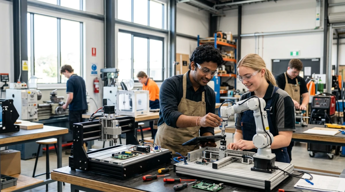Hệ thống Polytechnic New Zealand thay đổi thế nào từ 2026? 2 Sinh viên thực hành kỹ thuật chuyên ngành tại cơ sở đào tạo - Hệ thống Polytechnic New Zealand