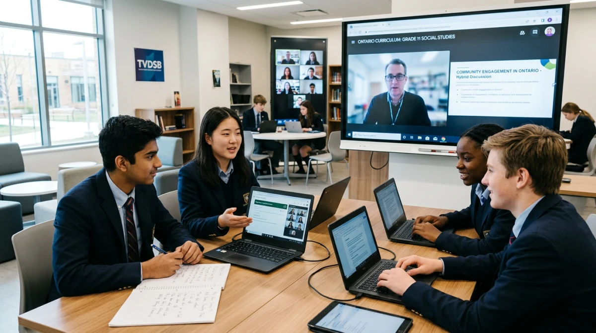 Học sinh tương tác trong giờ học trực tuyến của trường trung học Ontario - Hệ thống trường phổ thông Ontario