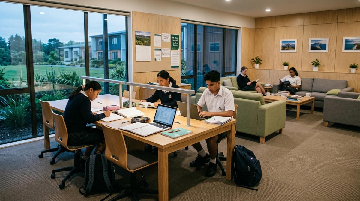Khu vực sinh hoạt chung tại ký túc xá giúp học sinh giao lưu và học tập - Học sinh THPT New Zealand
