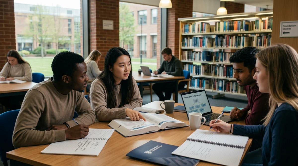 IELTS 5.5 có thể du học Anh theo lộ trình nào? 2 Sinh viên quốc tế trong giờ thảo luận nhóm tại một trường đại học ở Anh - IELTS 5.5