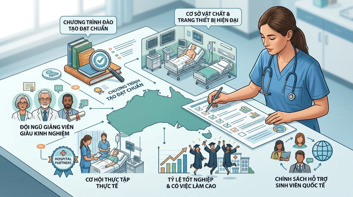 Tiêu chí lựa chọn trường đào tạo ngành nursing chất lượng cao - Du học Úc một số trường đào tạo ngành Nursing tốt tại Úc