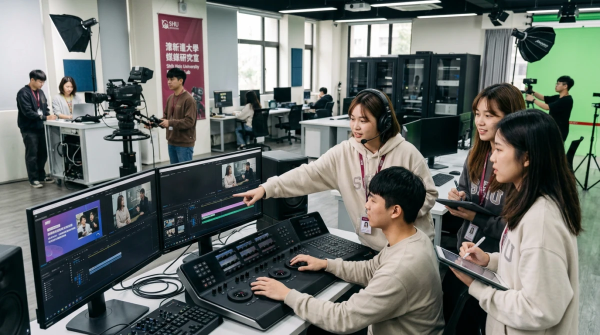 Sinh viên thực hành tại phòng Lab truyền thông của Đại học Thế Tân - Du học Đài Loan trường Đại học Thế Tân