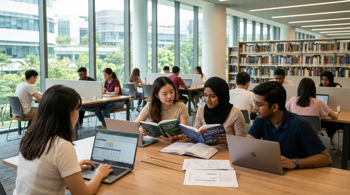 Sinh viên chuyên ngành tài chính tại Singapore trong giờ tự nghiên cứu tại thư viện - ngành Tài chính tại Singapore