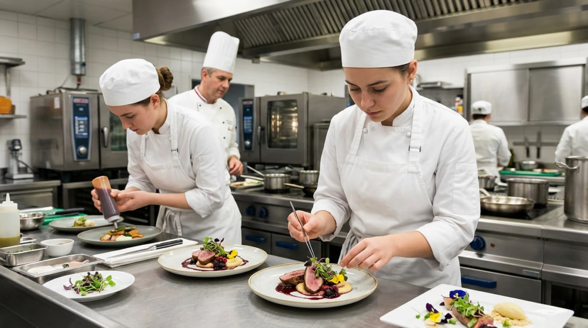 Sinh viên thực hành chế biến món ăn và trình bày tiêu chuẩn nhà hàng cao cấp - BHMS vs HTMi ngành Culinary