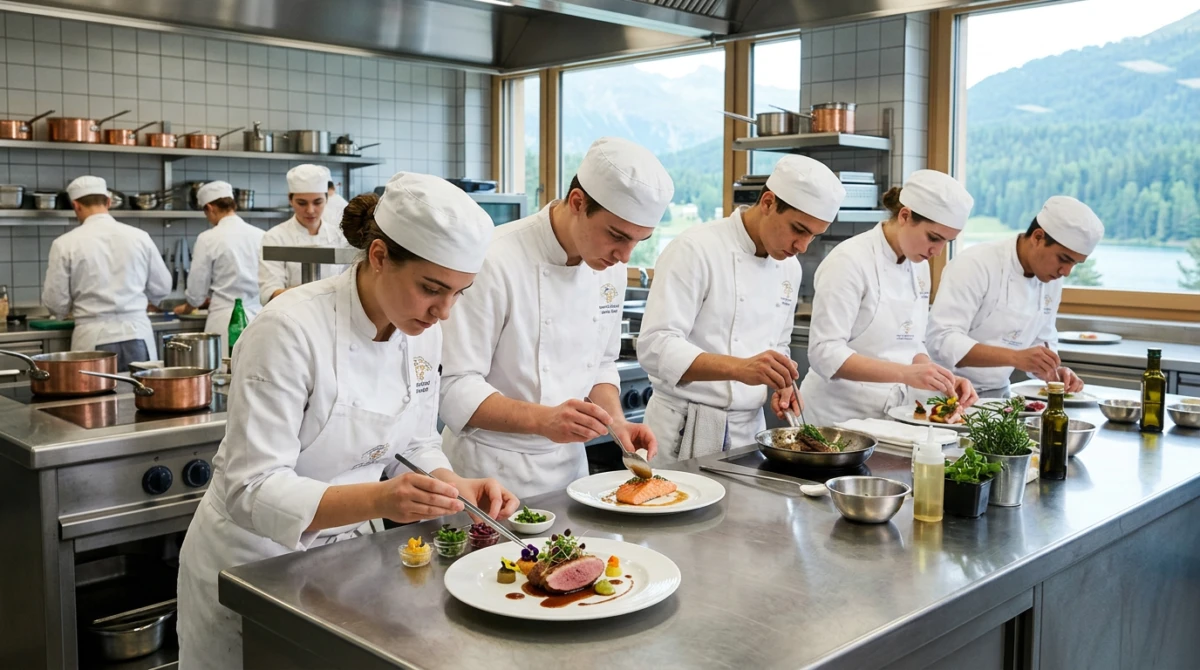 Sinh viên thực hành kỹ thuật nấu nướng và chế biến món ăn cao cấp - Culinary Arts tại Thụy Sĩ