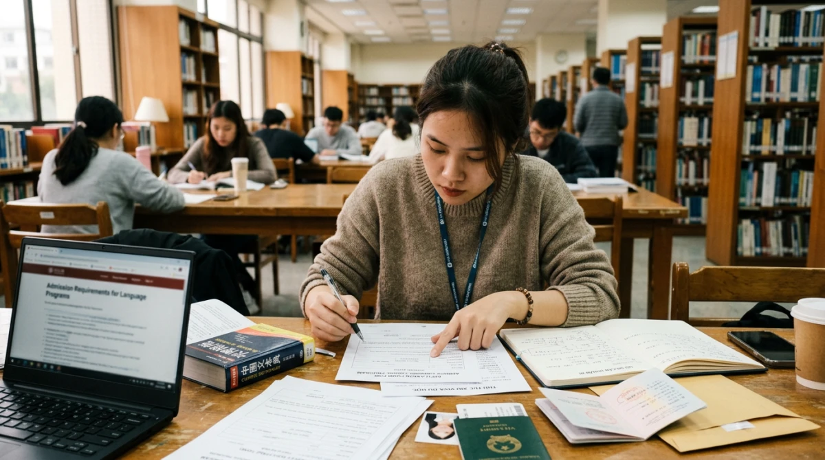 Sinh viên quốc tế trải nghiệm không gian học tập tại thư viện - du học Đài Loan hệ ngôn ngữ