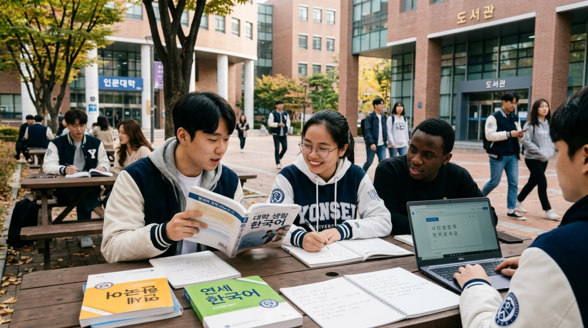 Du học Hàn Quốc có cần IELTS không? Thông tin chuẩn xác nhất 2 Sinh viên quốc tế tại khuôn viên trường đại học ở Hàn Quốc - Du học Hàn Quốc có cần IELTS không