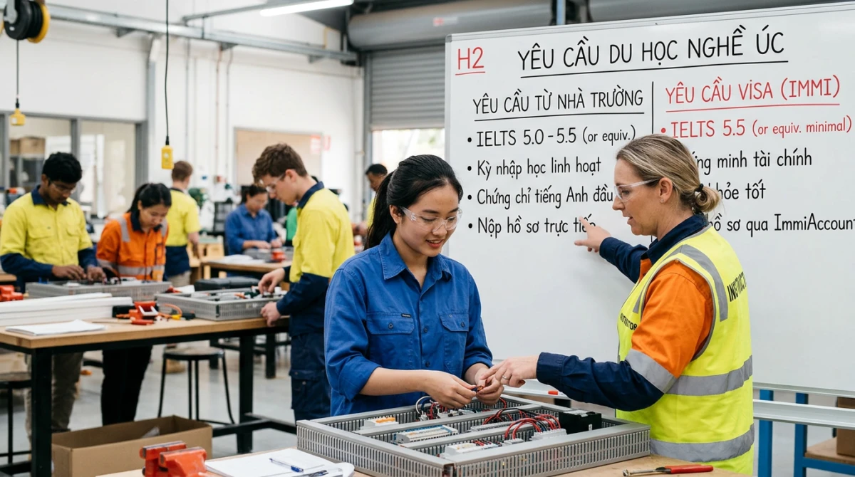 Nền tảng tiếng Anh tốt giúp học sinh tự tin hơn trong các giờ học thực hành nghề. - Du học nghề Úc cần IELTS bao nhiêu