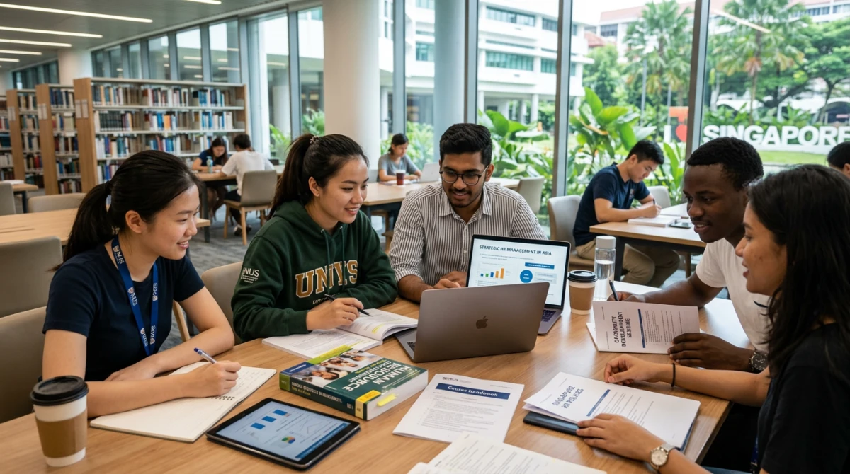 Du học Singapore ngành Quản trị nhân sự: Chương trình, trường và lộ trình 2 Sinh viên quốc tế thảo luận nhóm tại cơ sở giáo dục ở Singapore - Du học Singapore ngành Quản trị nhân sự