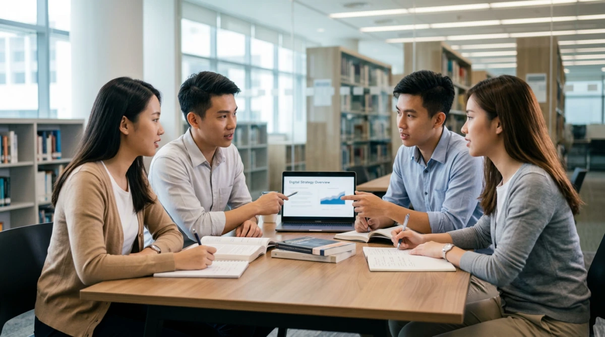 Không gian học tập và thảo luận nhóm chuyên nghiệp - Du học Thạc sĩ Digital Marketing Singapore