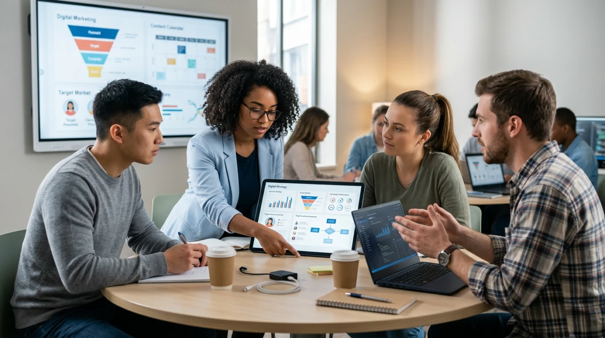 Không gian thảo luận nhóm và thực hành chiến lược marketing thực tế - Du học Thạc sĩ ngành Marketing tại Pháp bằng tiếng Anh