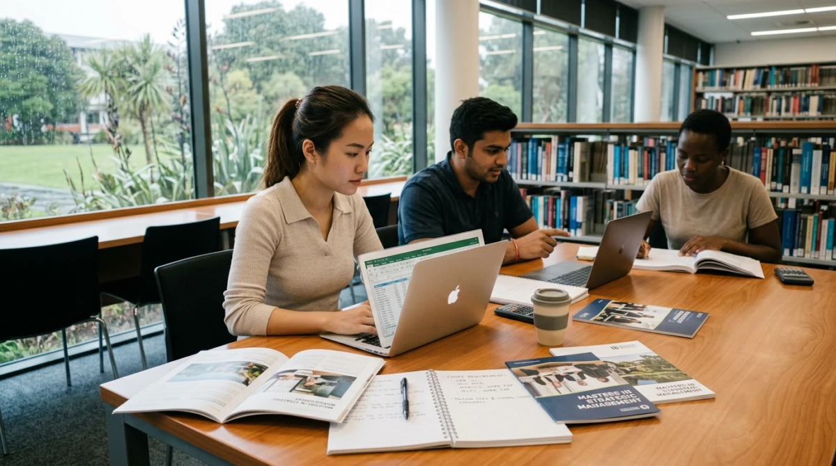 Sinh viên quốc tế tập trung nghiên cứu tài liệu tại thư viện trường đại học - Du học Thạc sĩ Quản trị chiến lược tại New Zealand