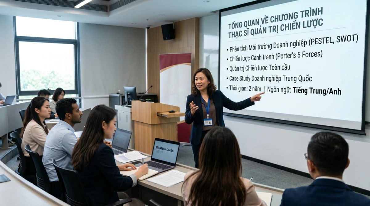 Giờ học chuyên đề chiến lược kinh doanh và quản trị tại trường đại học - Du học Thạc sĩ Quản trị chiến lược tại Trung Quốc
