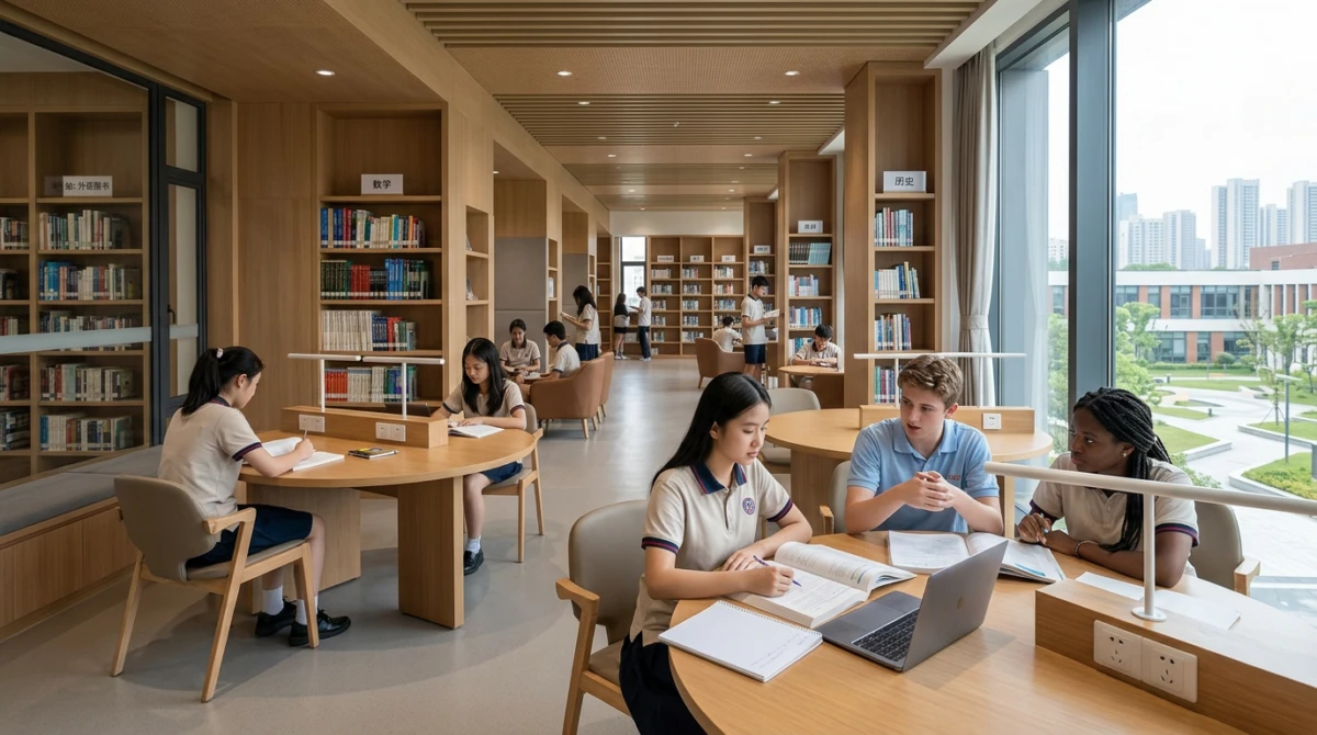 Không gian thư viện và tự học trang bị đầy đủ thiết bị cho học sinh THPT - Du học THPT (Cấp 3) tại Trung Quốc