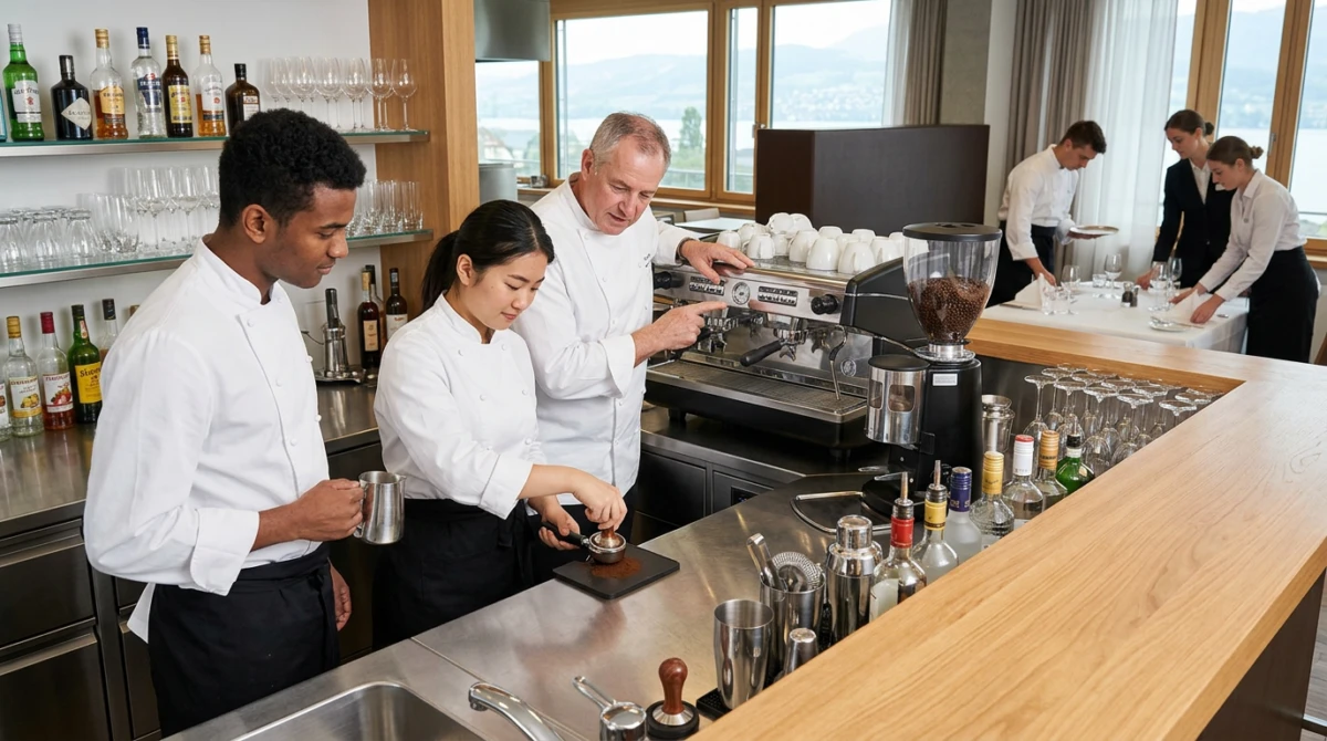 Giờ học thực hành nghiệp vụ nhà hàng khách sạn tại Thụy Sĩ - Du học Thụy Sĩ ngành International Hospitality Management