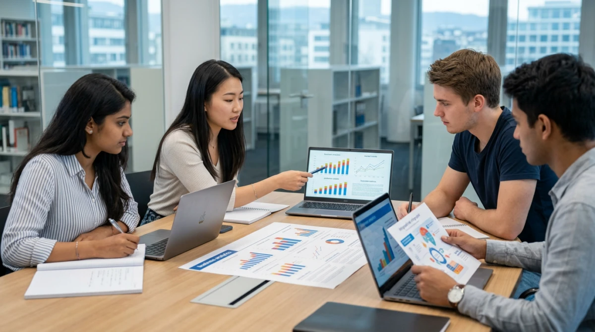 Hoạt động phân tích dữ liệu và làm việc nhóm trong giờ học chuyên ngành - Top trường đào tạo Business Analytics tại Thụy Sĩ