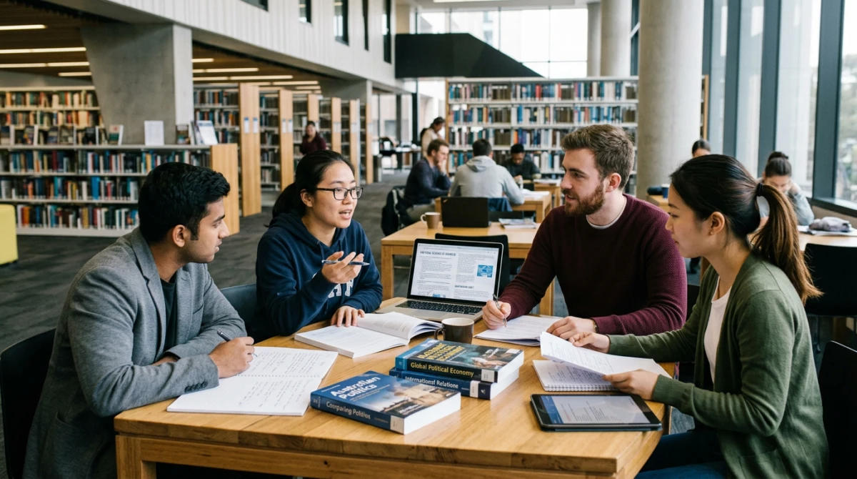 Top trường đào tạo Political Science tại Úc uy tín cho sinh viên 2 Sinh viên thảo luận học thuật tại thư viện Đại học Melbourne - Political Science tại Úc