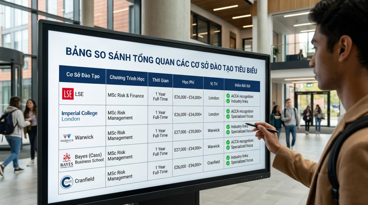 Top trường đào tạo Quản trị rủi ro tại Anh - Bảng so sánh tổng quan các cơ sở đào tạo tiêu biểu - Top trường đào tạo Quản trị rủi ro tại Anh