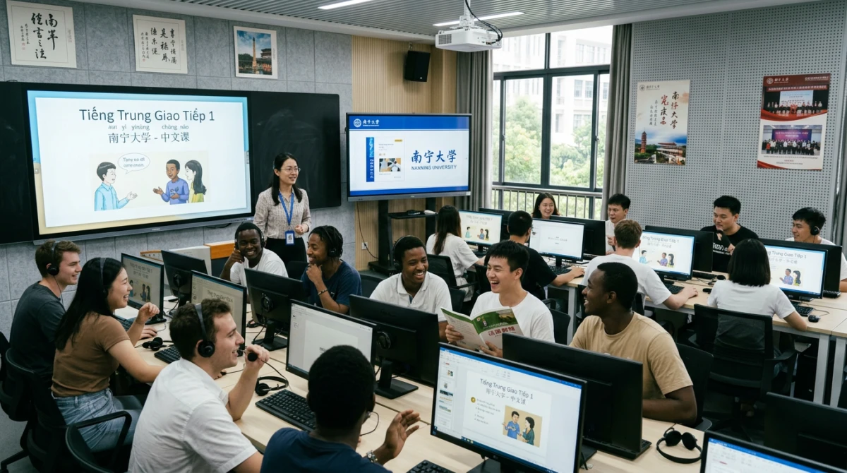 Top trường học tiếng Trung tốt tại Nam Ninh 2 Phòng học đa phương tiện hiện đại giúp học viên nâng cao kỹ năng nghe nói một cách hiệu quả. - Top trường học tiếng Trung tốt tại Nam Ninh